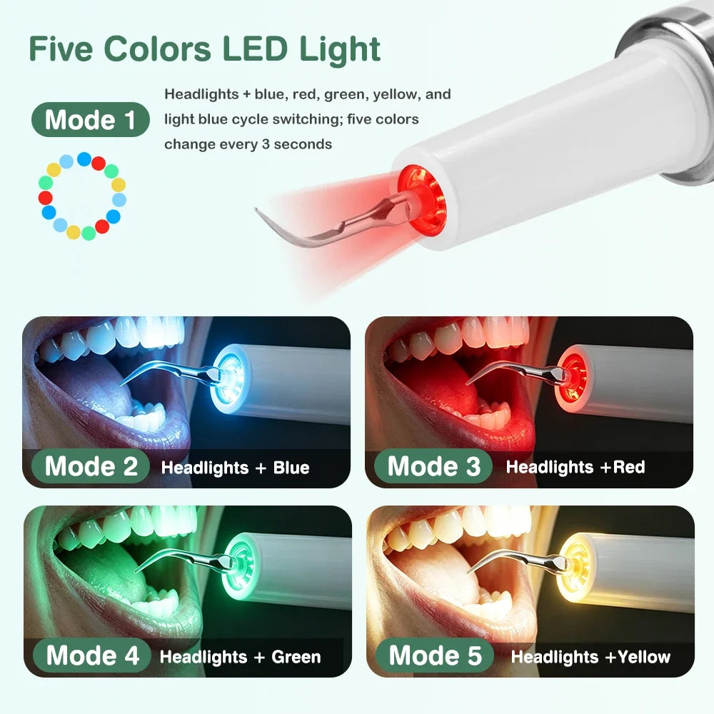 AFDEAL Ultrasonic Dental Cleaner – 5 Modes, LED, 2 Heads