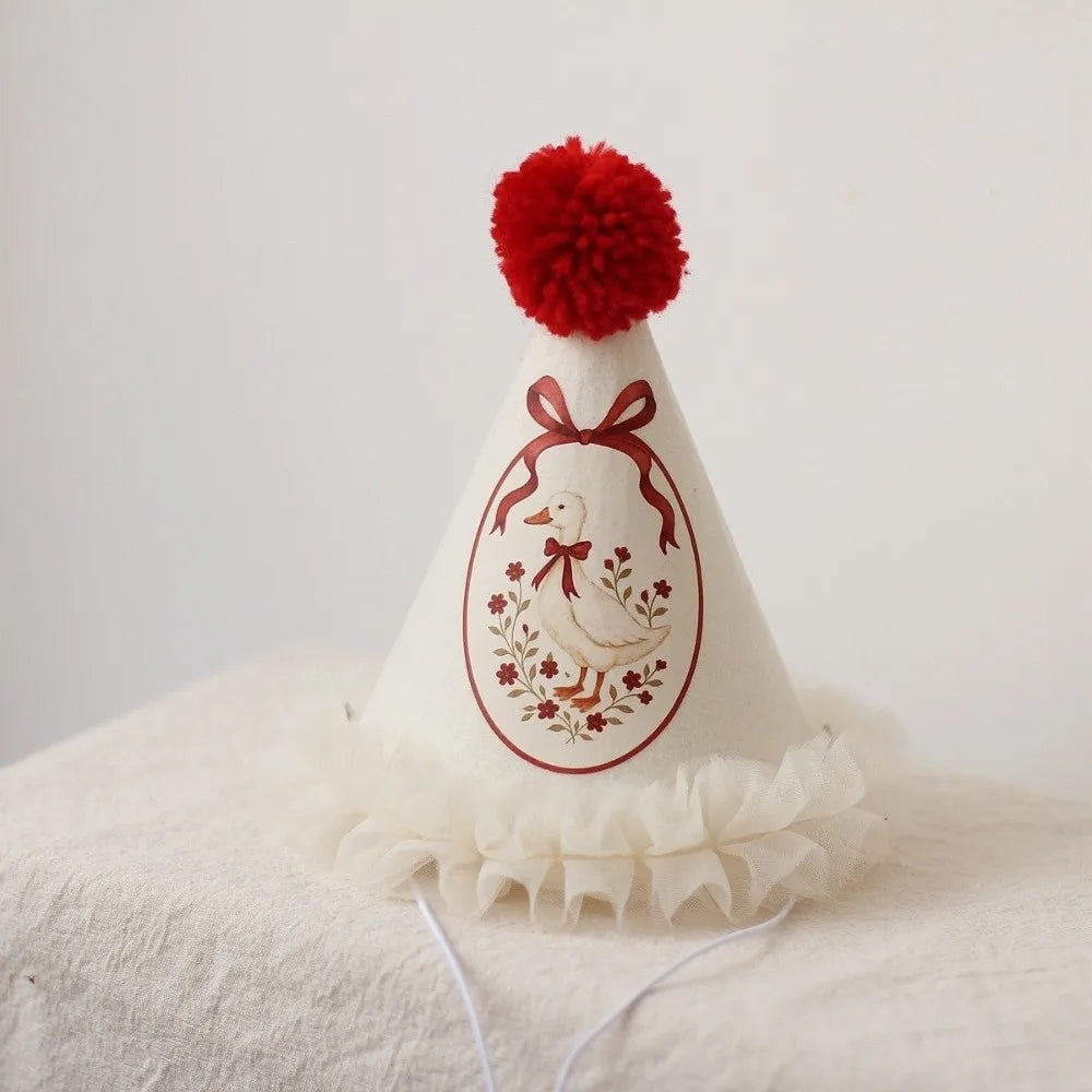 Princess Birthday Hat – Lace Wool Ball Photo Prop Cap
