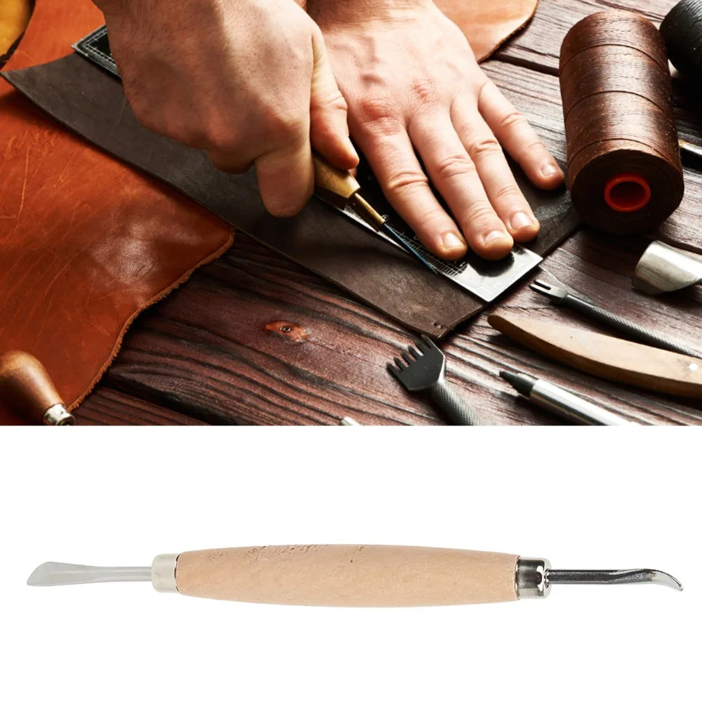 2-Pc Wooden Handle Leather Carving & Modeling Tools Set