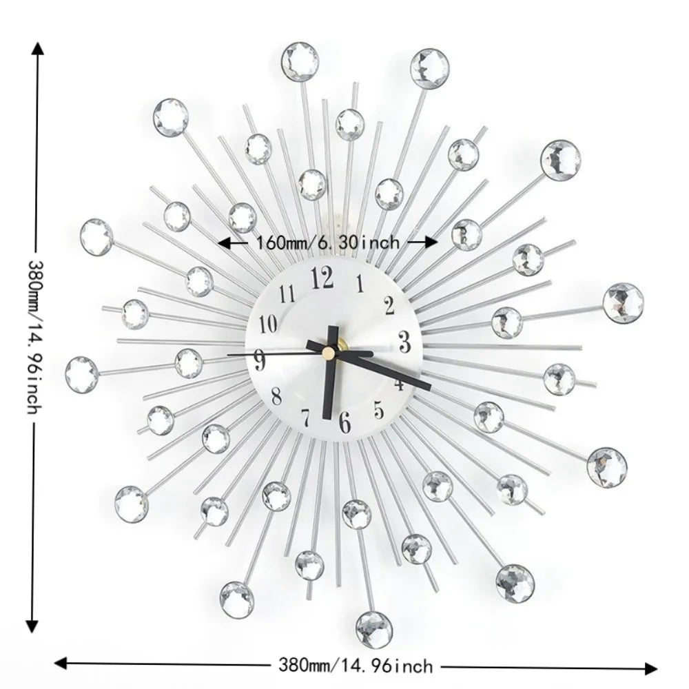Diamond Rhinestone Silent Metal Wall Clock – Modern Décor