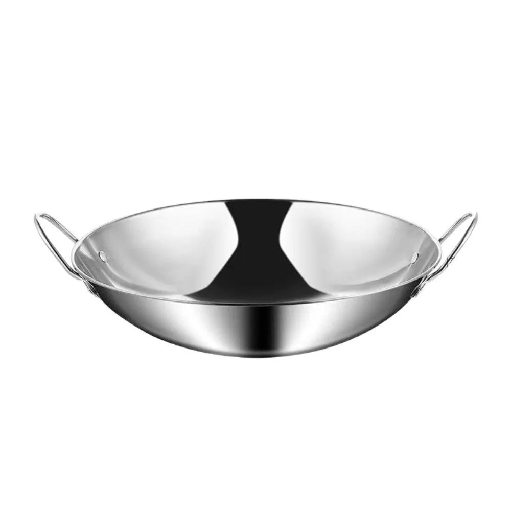 Thickened Stainless Steel Wok Uncoated Double Ear 7–11 Inch