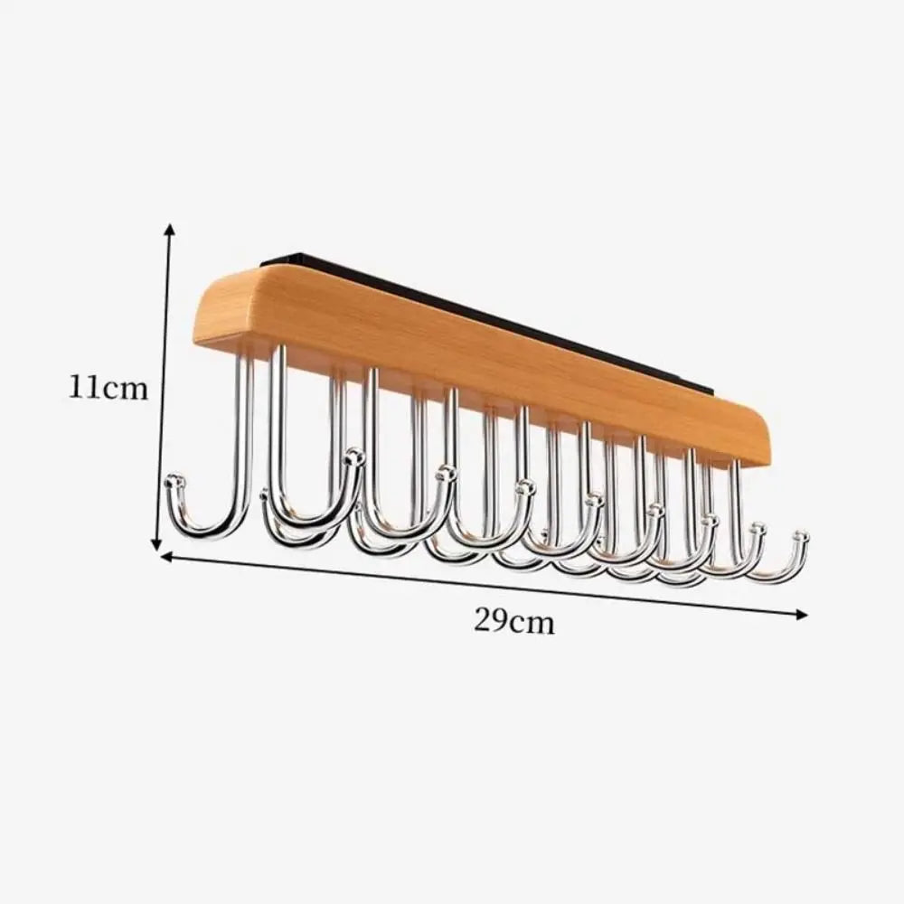 Wood Hat Organizer Rack – 16 Hook Retractable Hanger