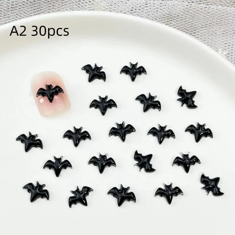 30Pcs Halloween 3D Resin Nail Charms – Bat Spider Snake