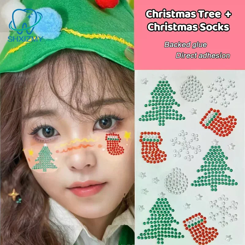 Christmas Rhinestone Face Stickers – Snowflake Temp Tattoo