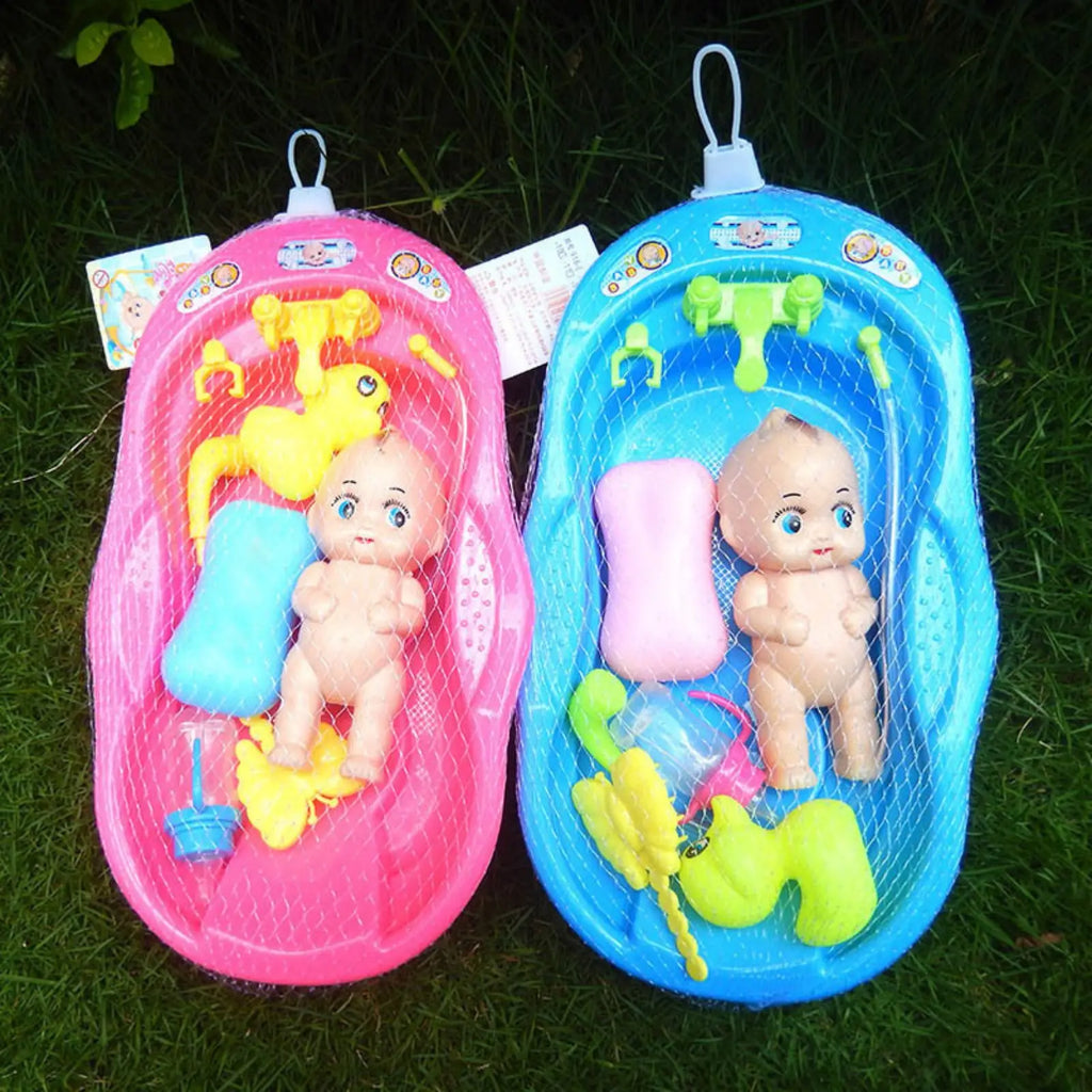 Newborn Doll Bath Toy Set – Portable Bathtub Playset for Kids