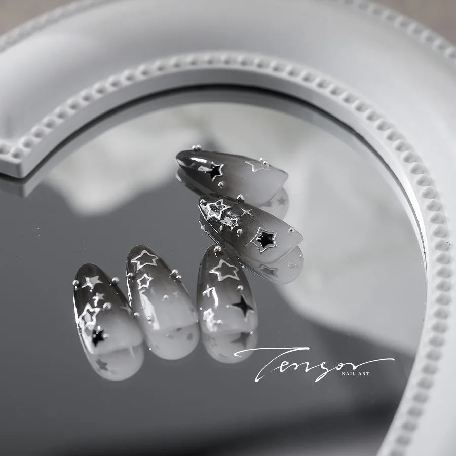 5D Luxury Star Nail Stickers – Black Silver Gilding Decals