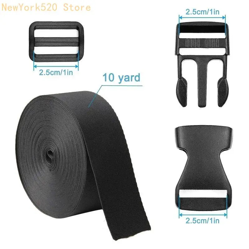Backpack Buckle & Nylon Webbing Strap Set – 12 Clips & Slides