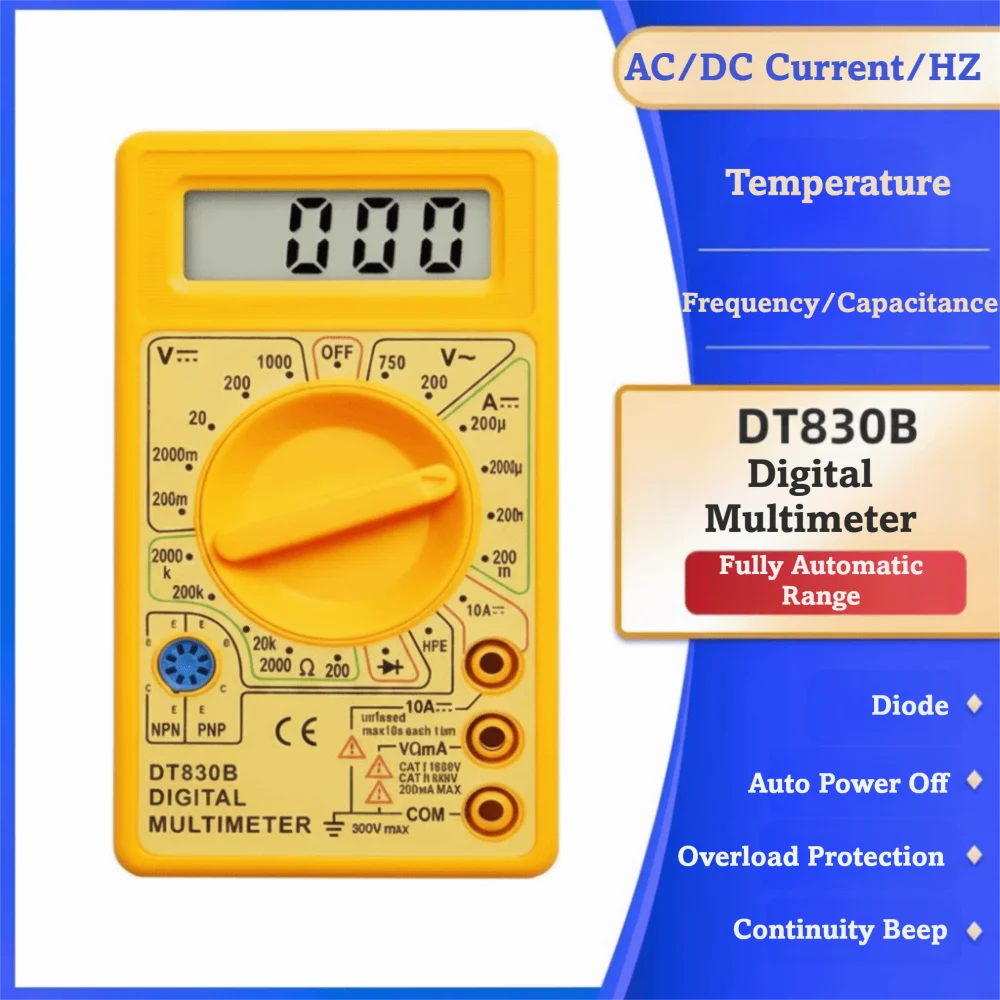 DT830B Digital Multimeter – Portable Volt Ohm Circuit Tester