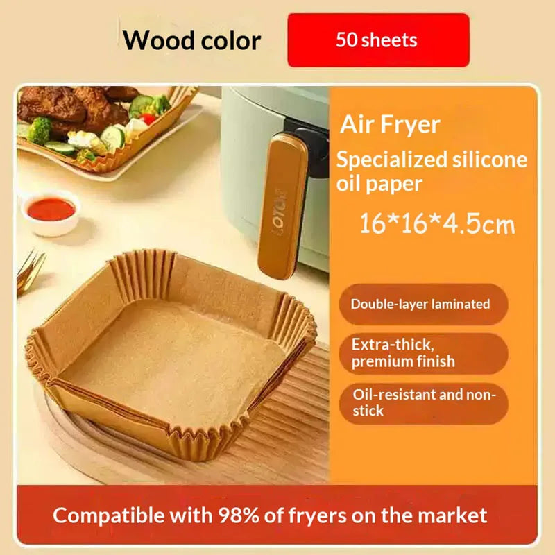 Square Air Fryer Disposable Paper Liners Non-Stick 50Pcs