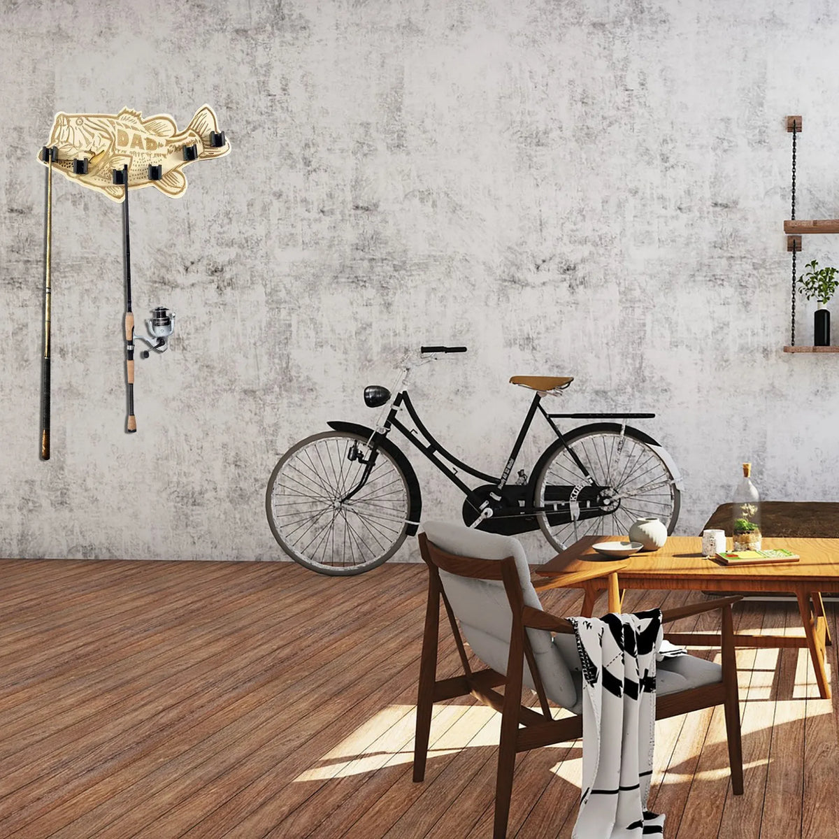 Wooden Bass Rod Holder Wall Mount Fishing Rack – Holds 6 Rods