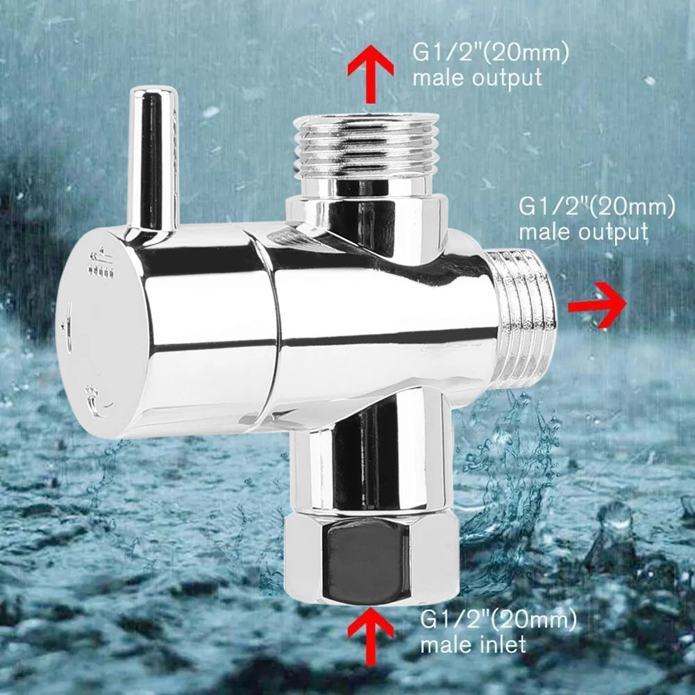 3-Way Shower Head Diverter Valve G1/2 Chrome Switch Adapter
