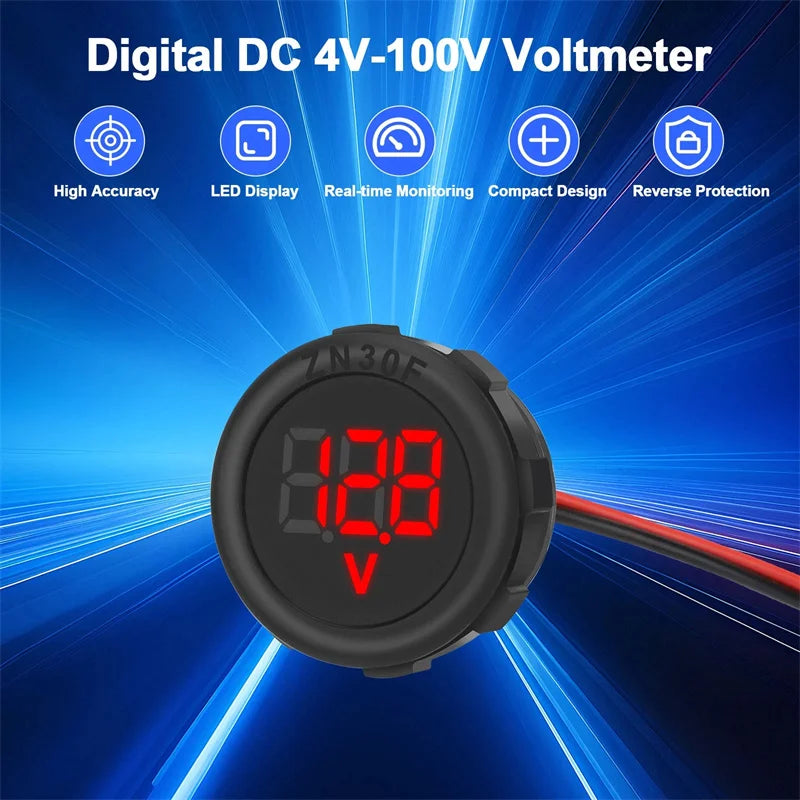 DC 4–100V LED Digital Voltmeter IP67 Waterproof Panel Mount