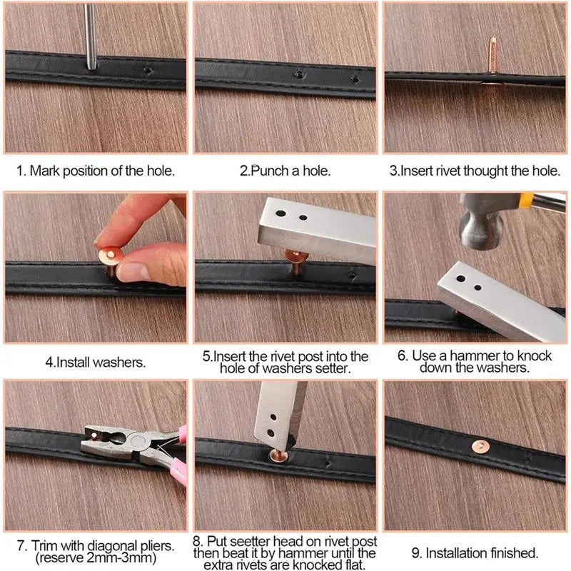 100-Set Copper Rivet Kit with Hole Punch & Setter | Leather Crafts
