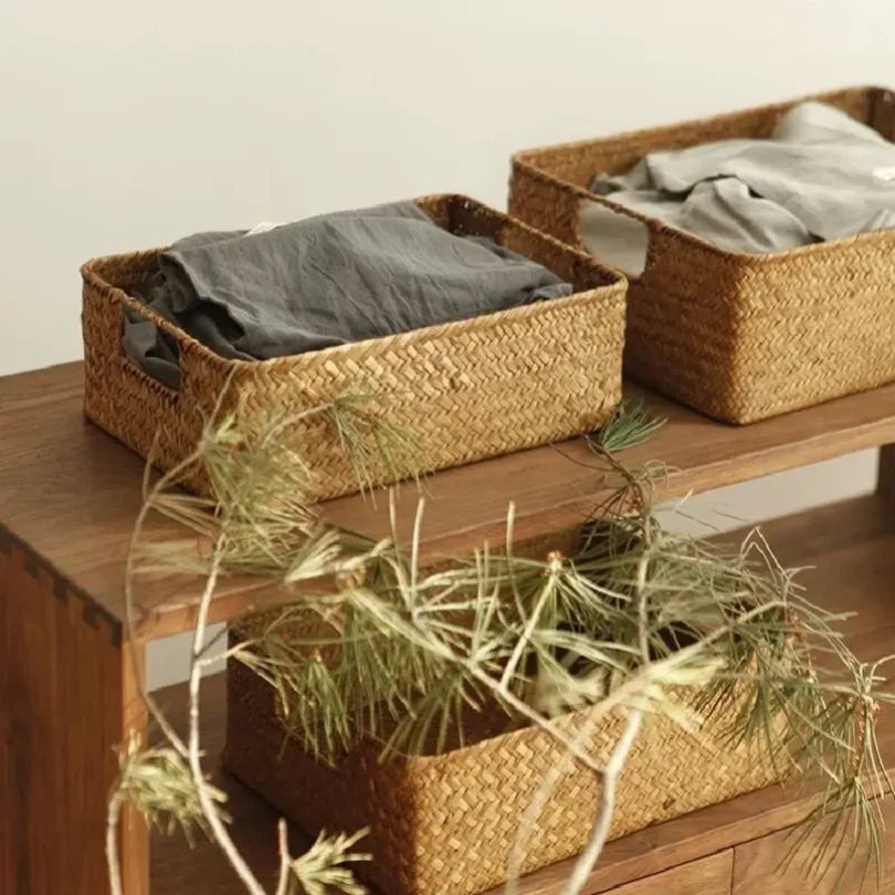 Woven Seagrass Storage Basket – Natural Wicker Rattan Decor