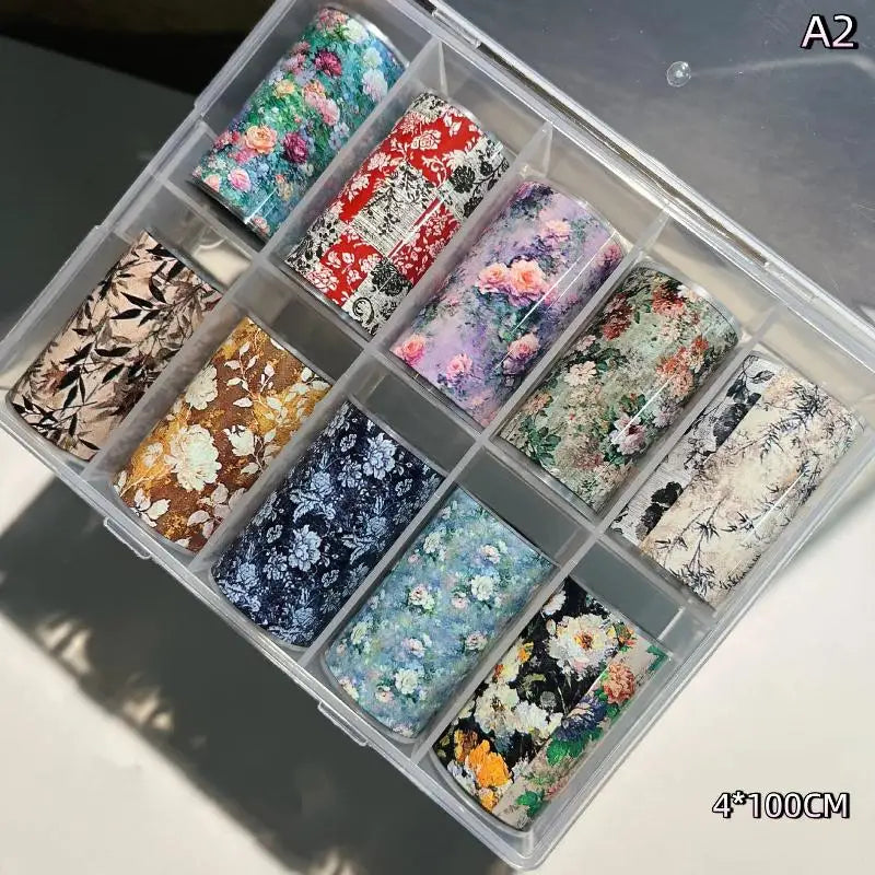 Nail Foils 10 Rolls Flower Rose Transfer Paper DIY Manicure