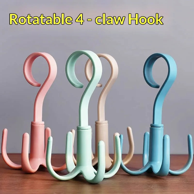 Rotatable 4-Claw Closet Hook Hanger for Bags Hats Belts Scarves