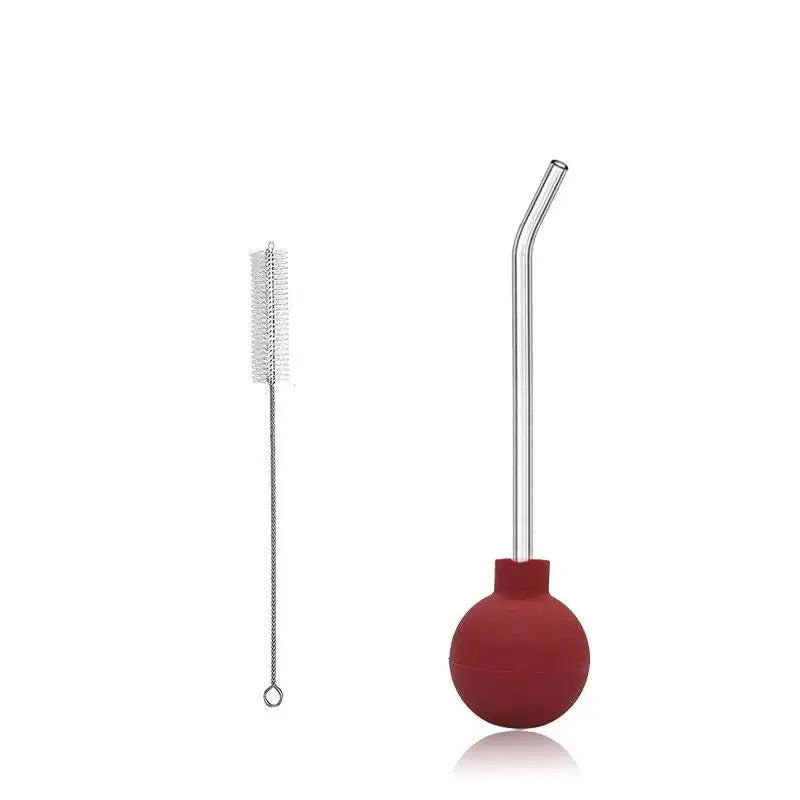 Silicone Irrigation Bulb Syringe with Curved Steel Tip & Brush