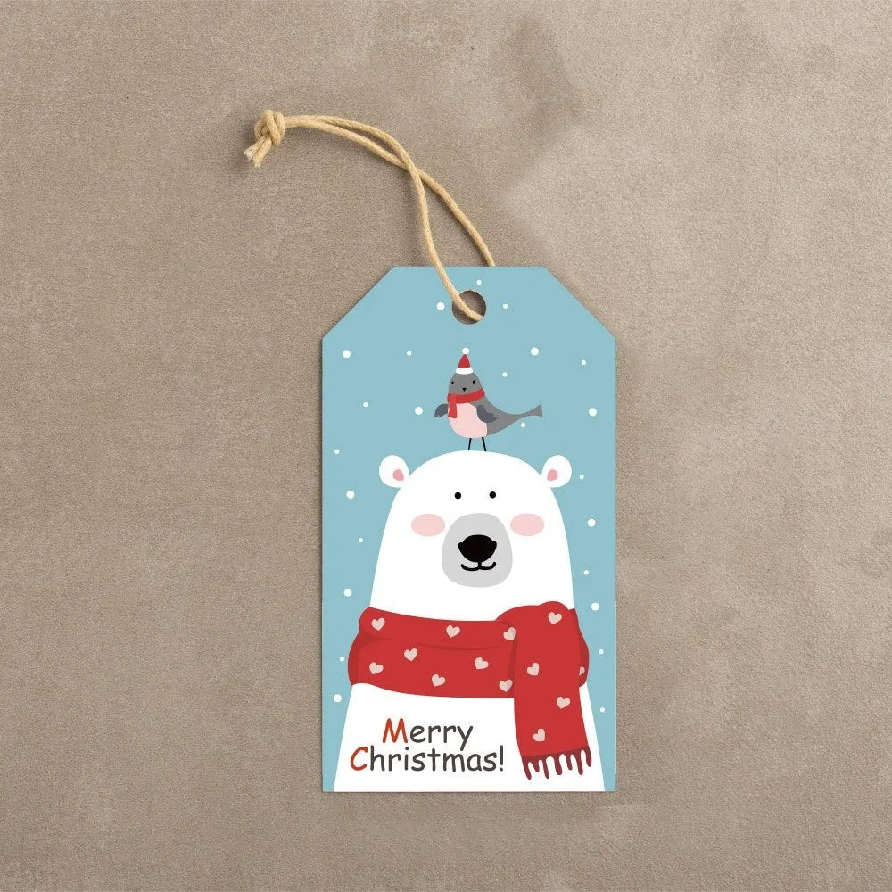 50Pcs Christmas Gift Tags with Twine – Cartoon Holiday Labels