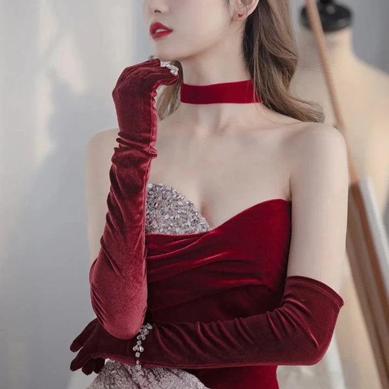 Women's Velvet Long Dress Gloves – Elegant Evening & Party