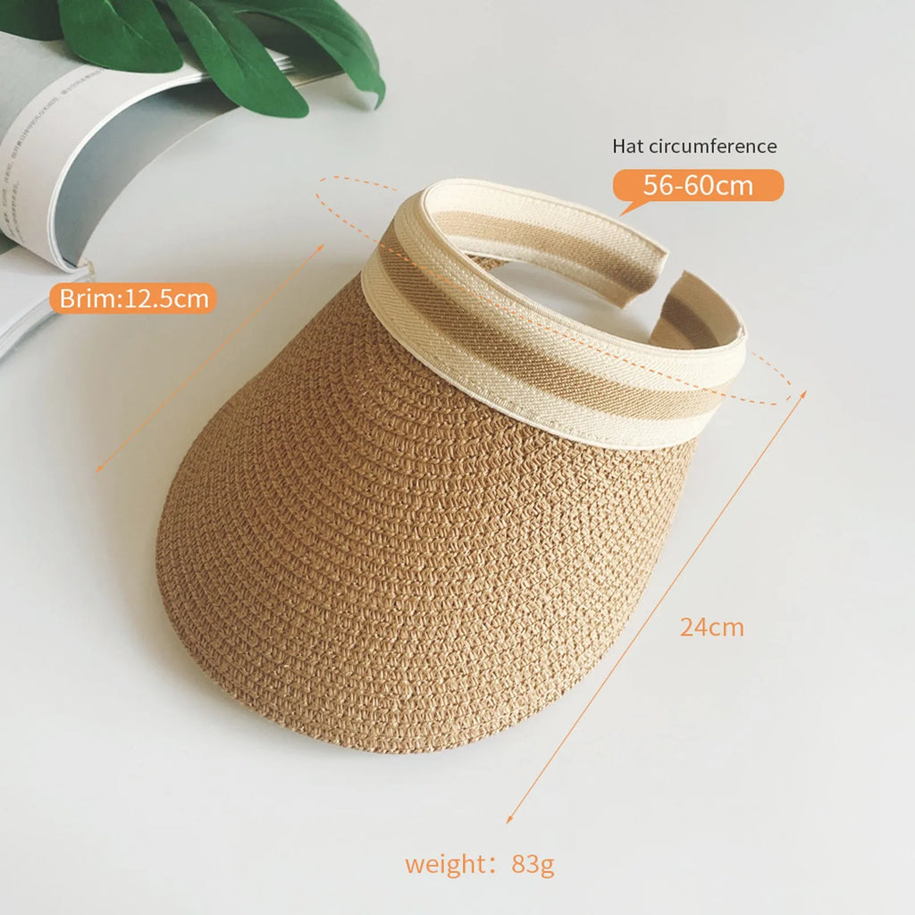 Women's Foldable Wide Brim Straw Sun Visor Hat – Beach & Cycling