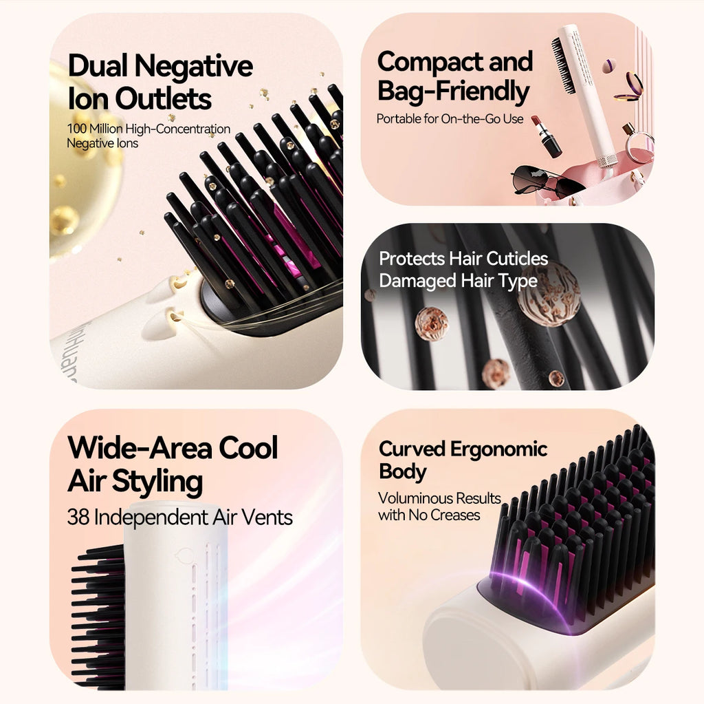 Ceramic Hair Straightener Brush – Fast Heating, 52 Teeth