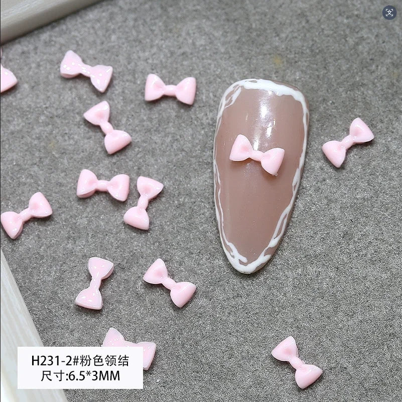50PCS Pink 3D Bowknot Nail Art Charms – Ribbon Bow DIY Decor