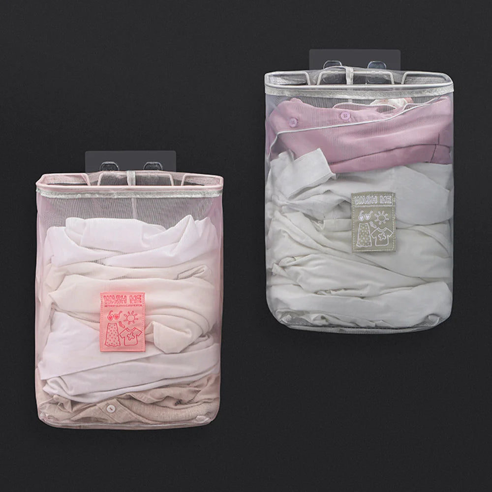 Wall Mounted Laundry Basket – Breathable Mesh Hamper Bag