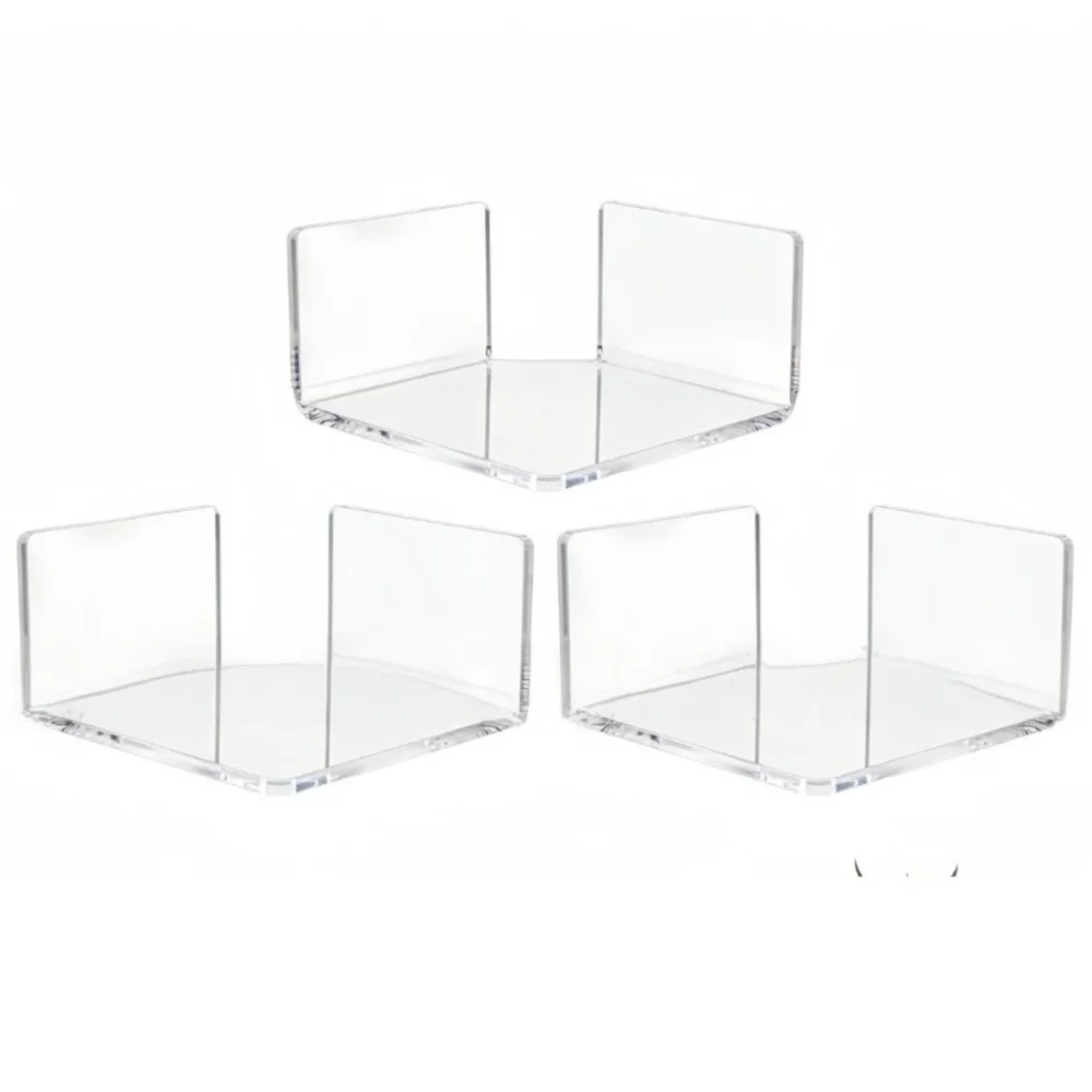 3-Pack Clear Acrylic Floating Corner Wall Shelves – No Drill