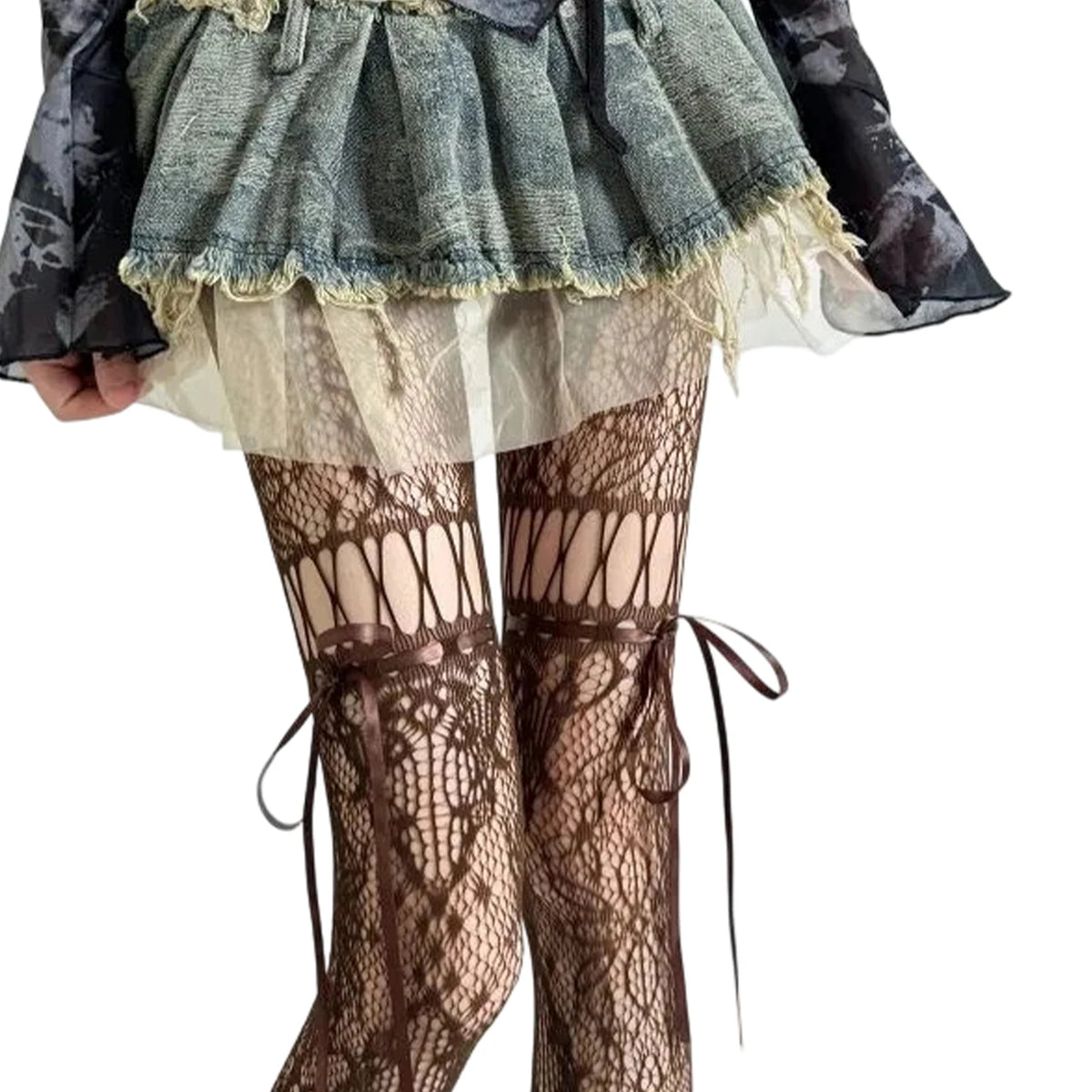 Women's Lace Bow Tie Hollow Out Pantyhose Tights Stockings