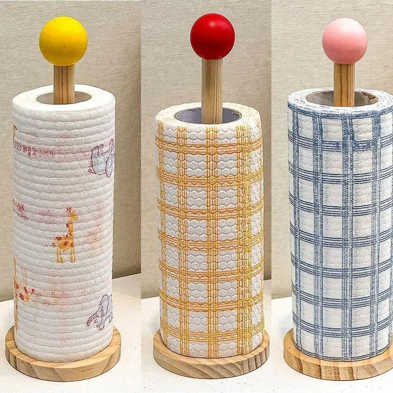 Wood Freestanding Paper Towel Holder – No Drill, Anti-Slip
