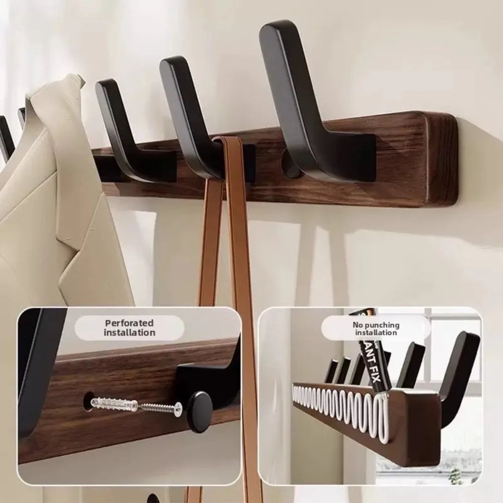 Wall Mounted Walnut Wood Clothes Hook – No Drill Entryway Organizer