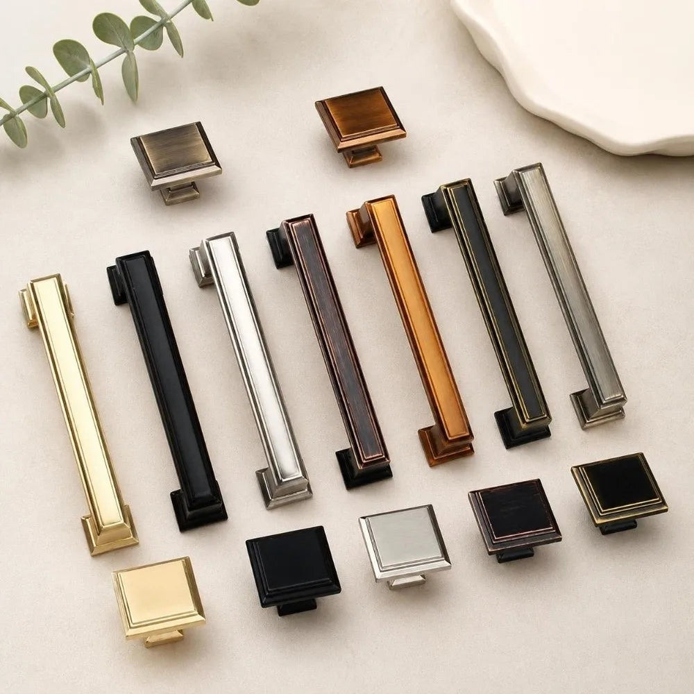 Modern Zinc Alloy Cabinet Handles & Square Door Knobs