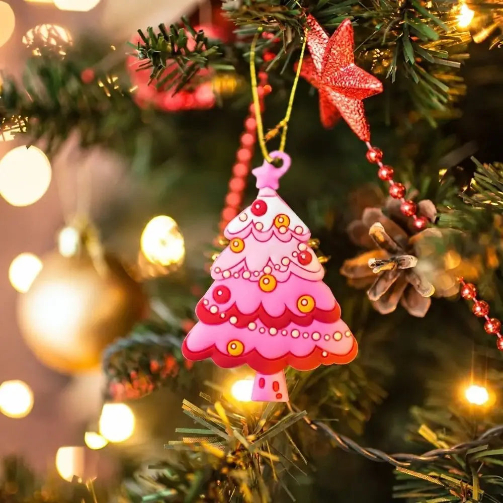 16-Pc Pink Christmas Tree Ornaments – Snowflake Nutcracker Candy