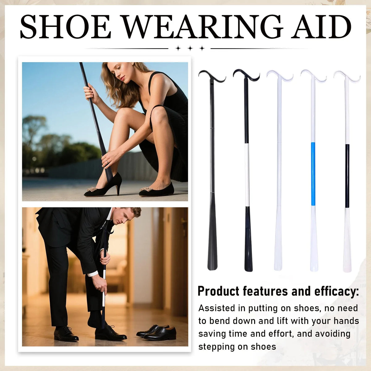 Foldable Stainless Steel Long Handle Shoe Horn & Dressing Aid