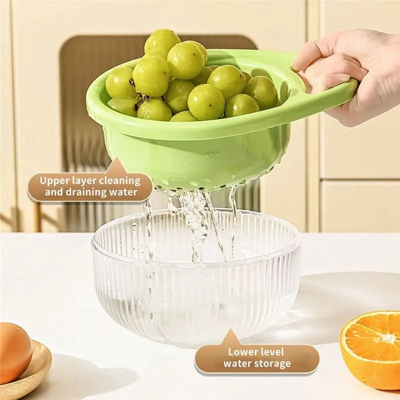 Double-Layer Drain Basket Set – Fruit & Vegetable Colander 4 Pack