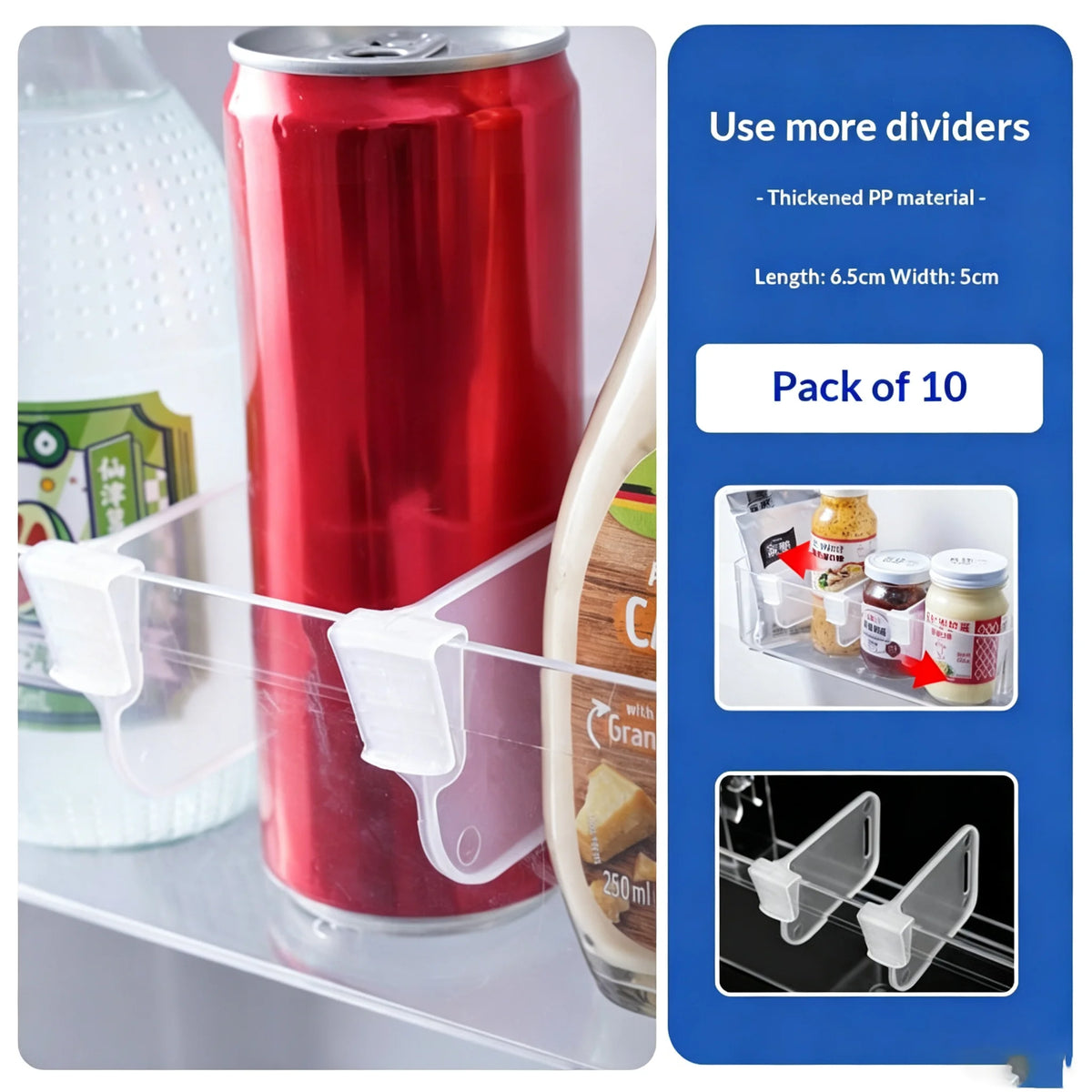 Adjustable Fridge Divider Clips – Refrigerator Shelf Organizer