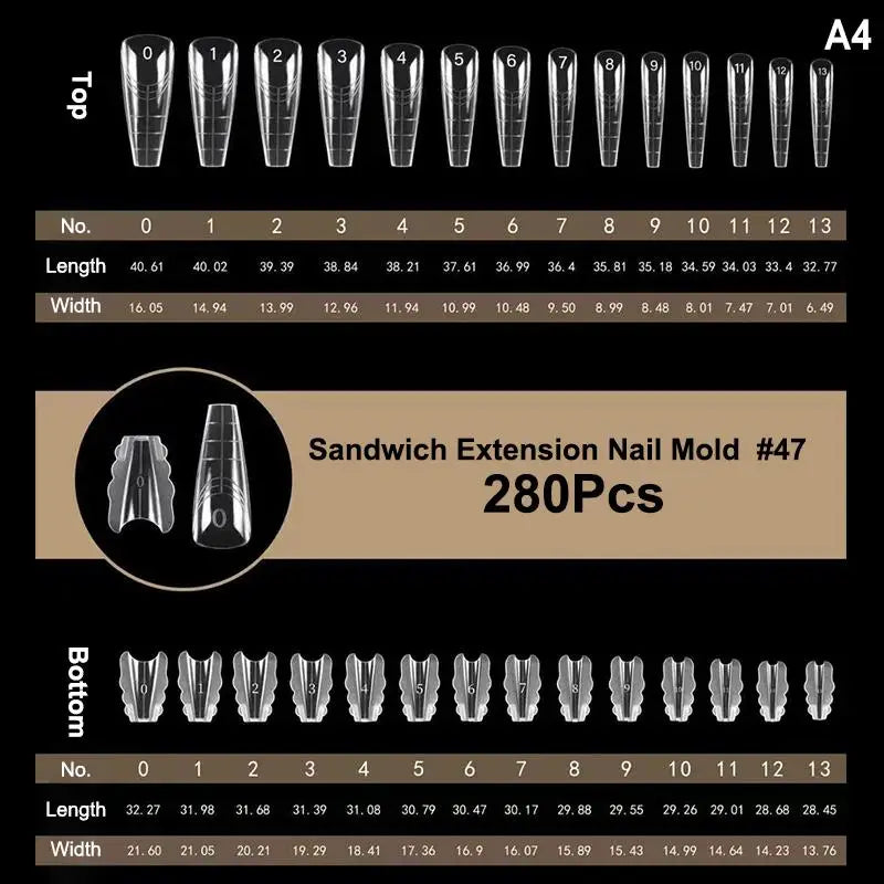140/280Pcs Dual Nail Forms Full Cover Long Pointed Extension Tips