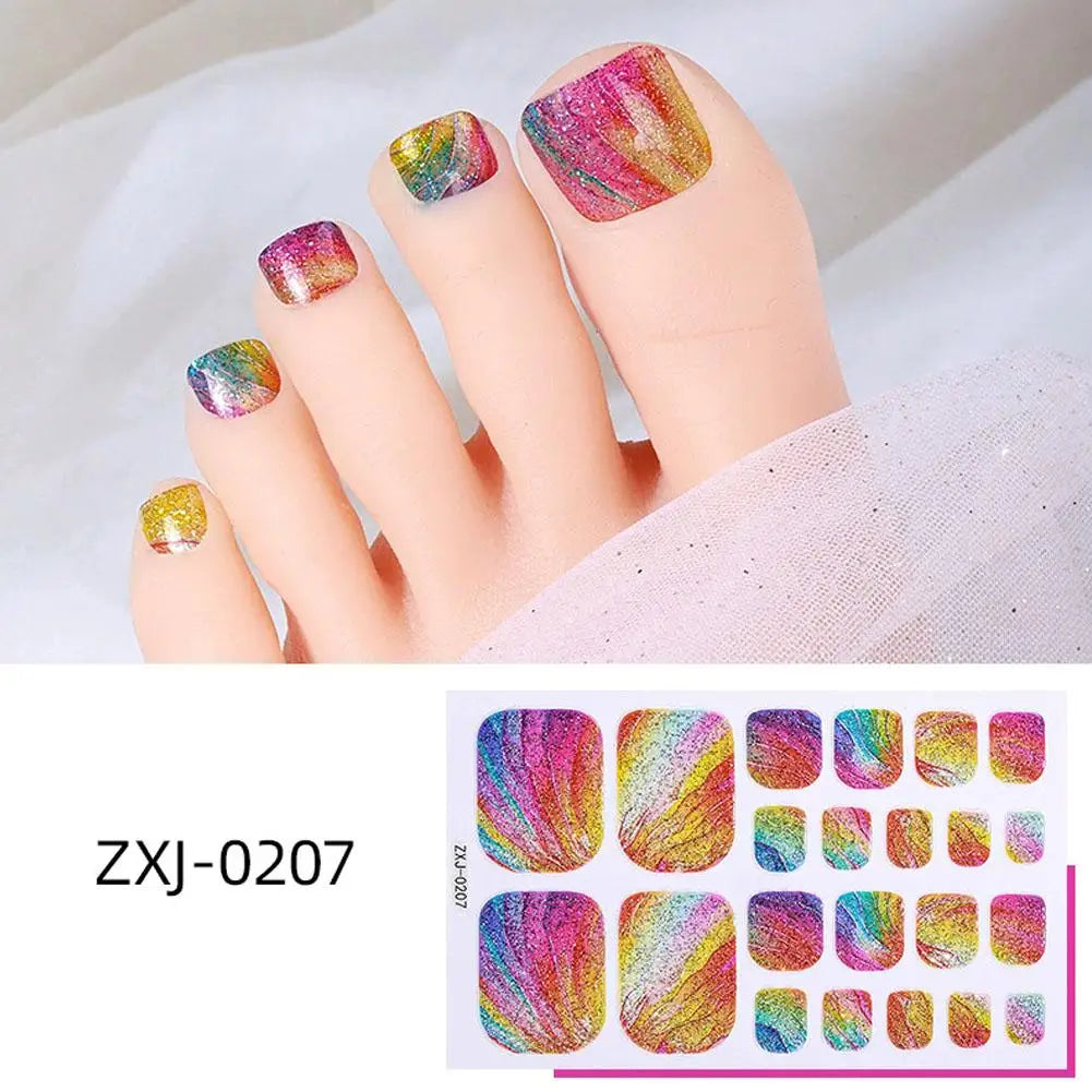 Rainbow Glitter Toenail Stickers – Full Cover Waterproof Wraps