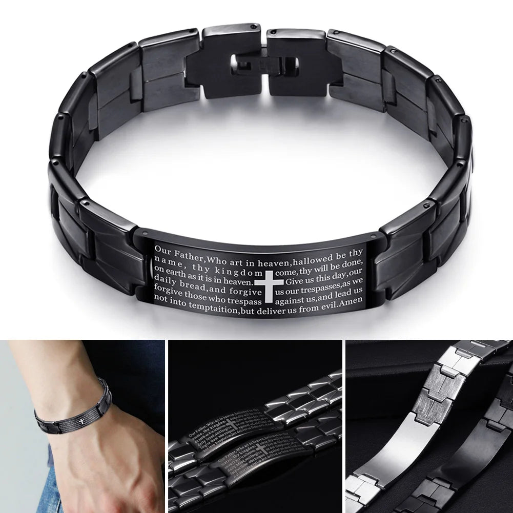 Men's Stainless Steel Cross Prayer Charm Bracelet – Gift
