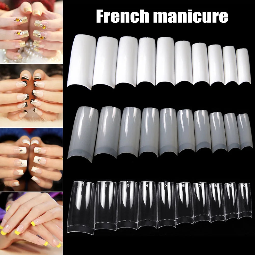 100/500pcs Clear Half French False Nail Tips – Acrylic UV Gel