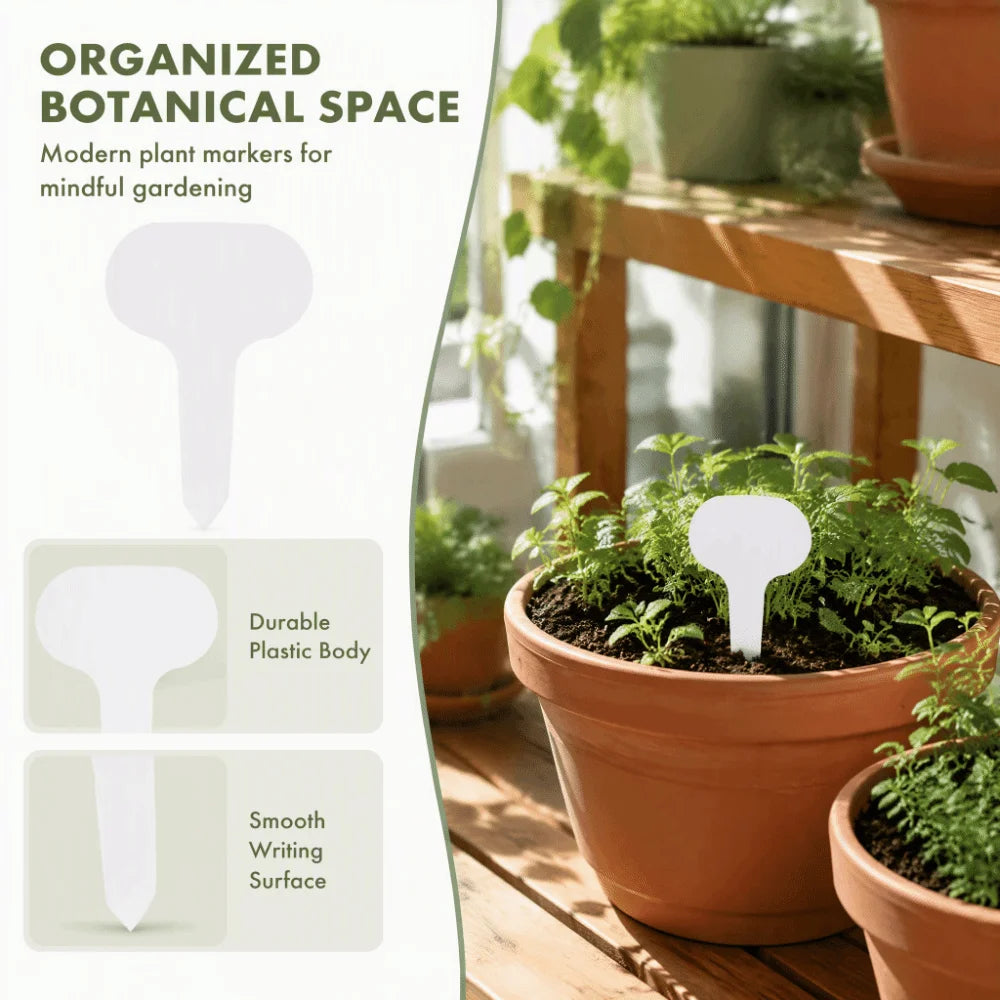 100-Pack White T-Shape Plastic Plant Labels 5x7cm Waterproof