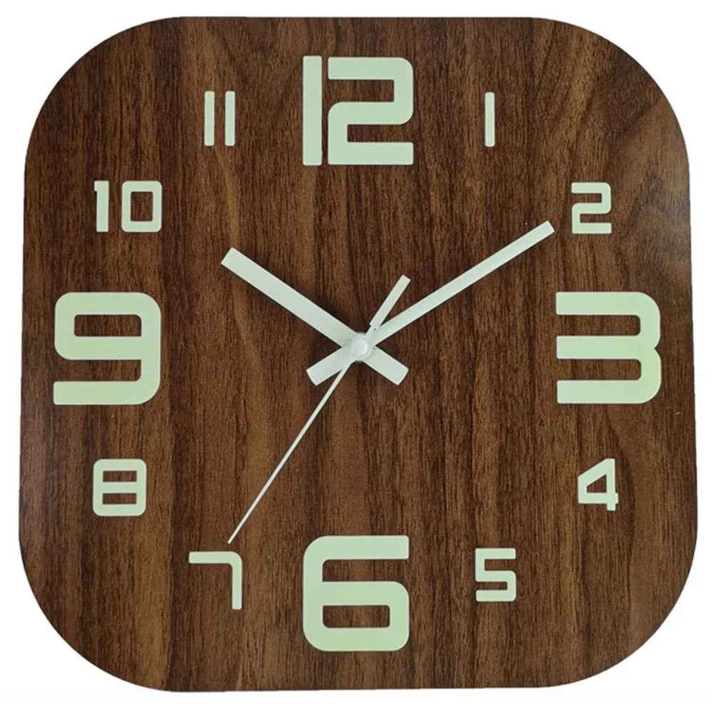 12-Inch Glow in the Dark Silent Wooden Wall Clock – Brown