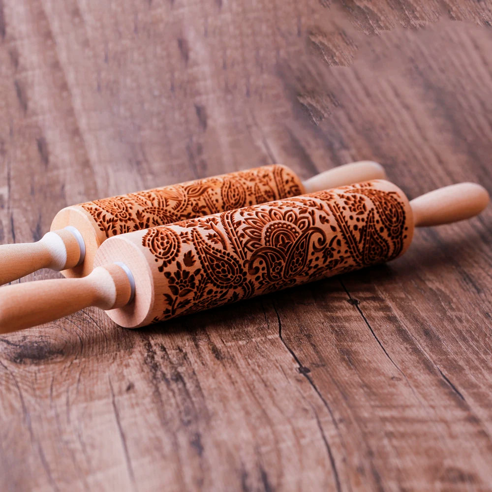 Tree of Life Embossed Wooden Rolling Pin – 3D Cookie Baking