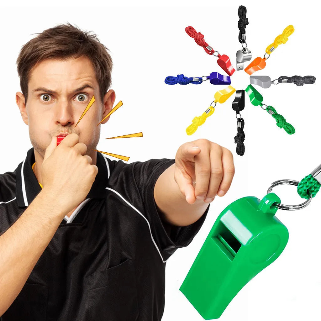 8-Pack Stainless Steel Referee Whistles with Keychain & Lanyard