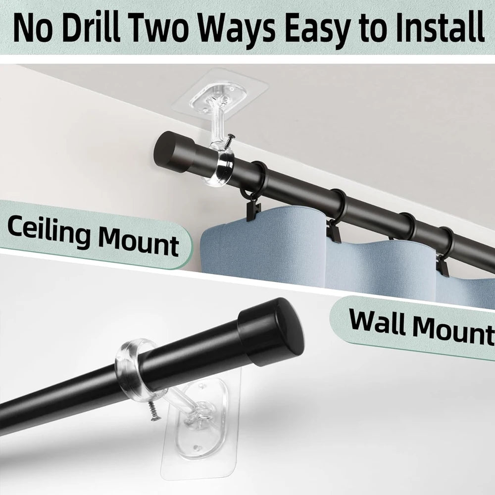 No-Drill Curtain Rod Brackets – Adhesive Ceiling & Wall Hooks