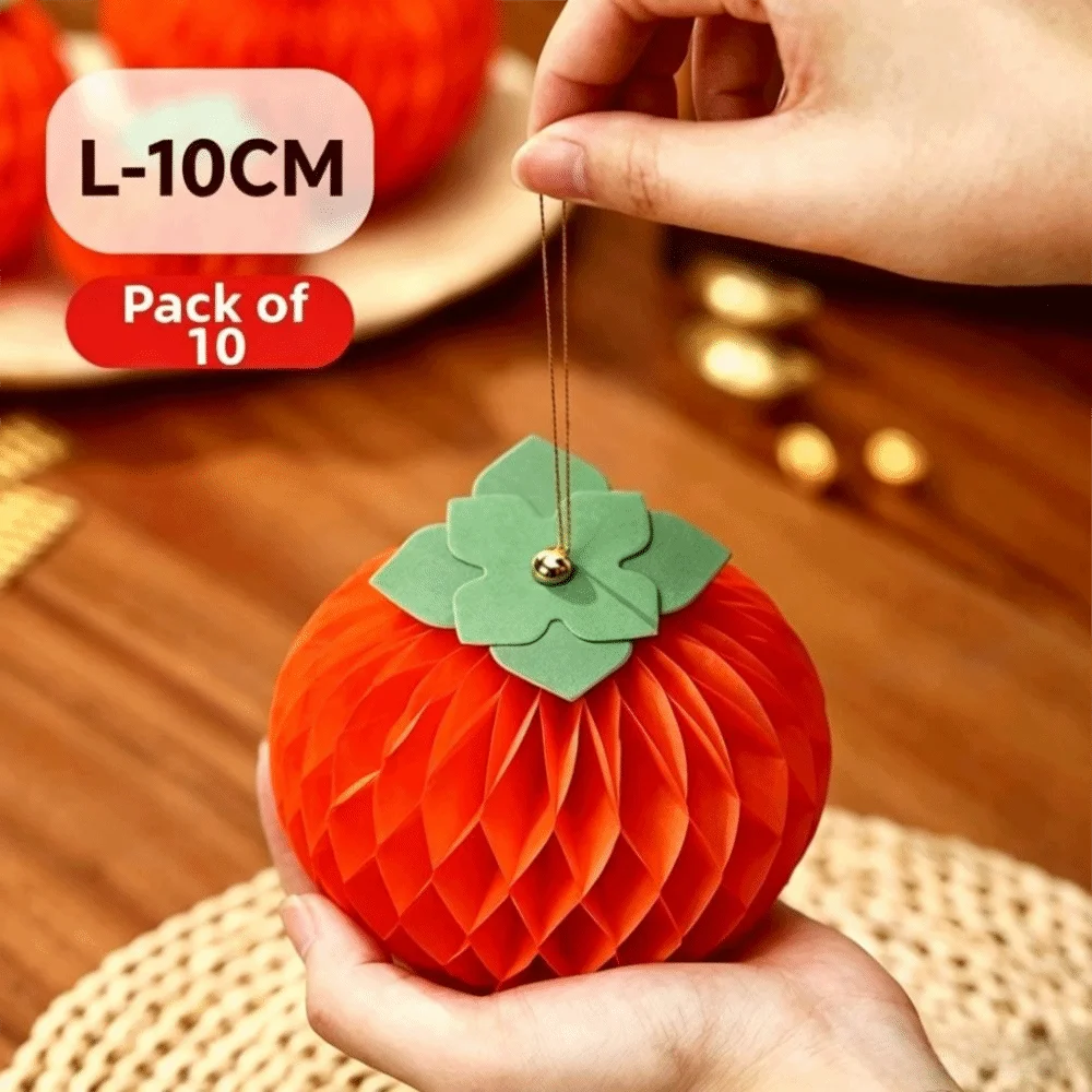 Paper Honeycomb Persimmon Hanging Ornaments 6 & 10cm – 10pk