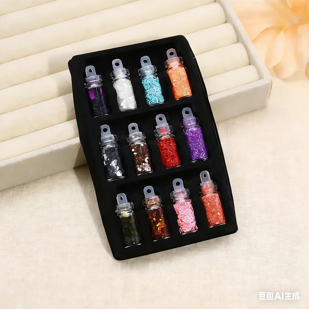 12-Bottle Nail Art Glitter Sequins Set – Face, Hair & Body