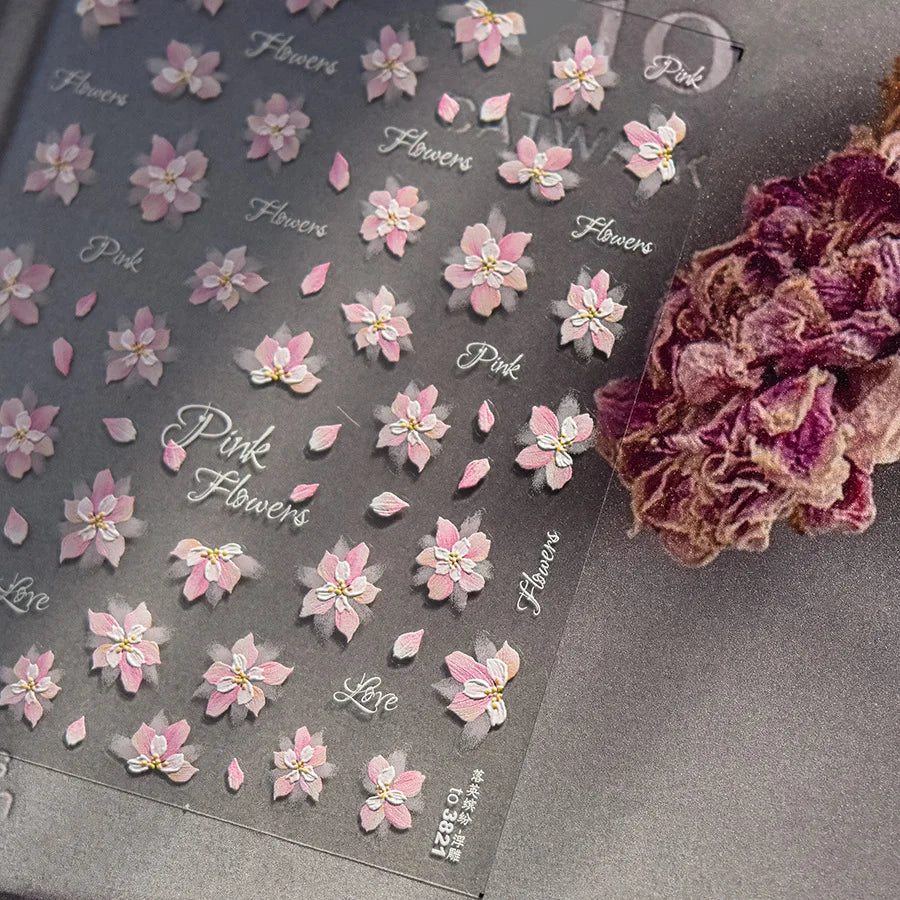 Kawaii Sakura 5D Nail Art Stickers – Pink Cherry Blossom Decals