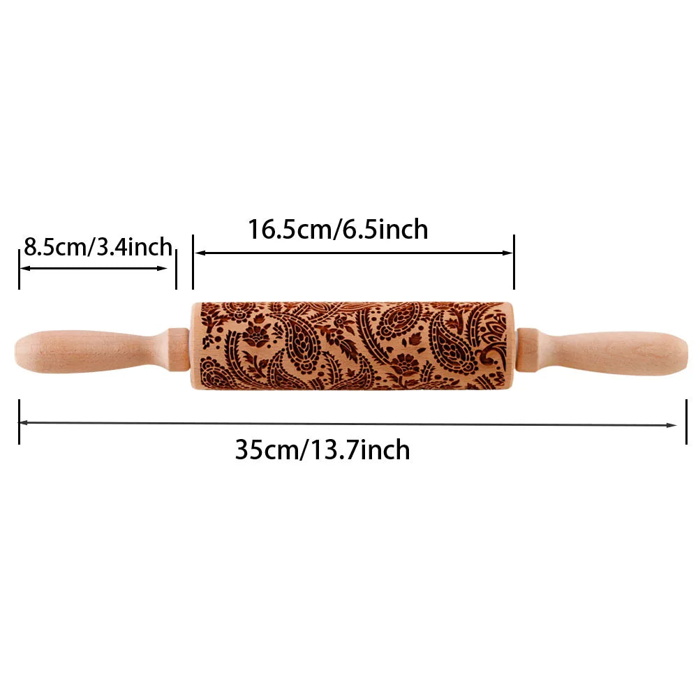Wooden Embossed Rolling Pin Sunflower Pattern – Baking Cookie Stamp