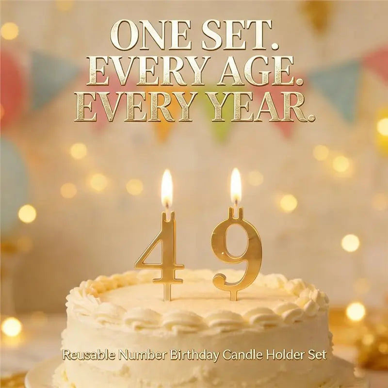Reusable Number Birthday Cake Candle Holder Set – 2 Sets
